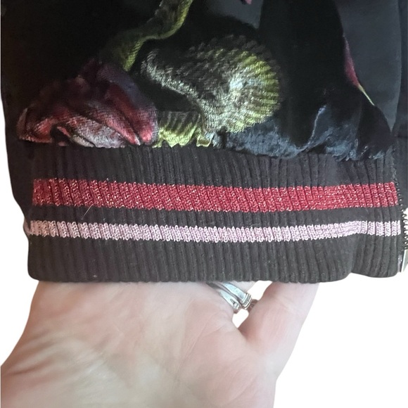 Black and Pink Floral Bomber Jacket Velvet Finish - Picture 5 of 5